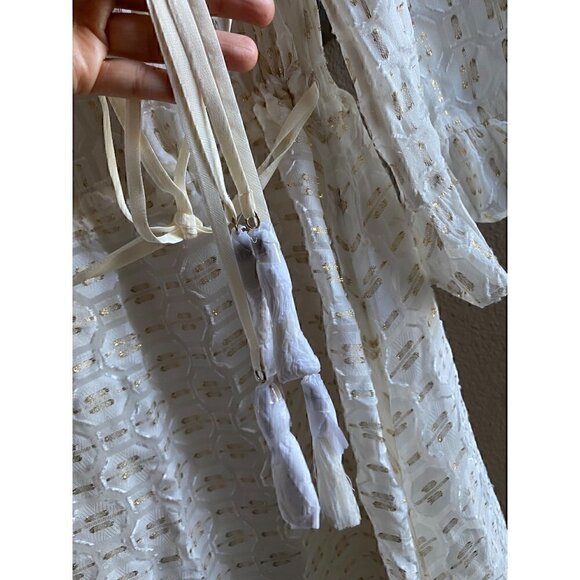 Tory Burch Jasmine Metallic Ruffle Dress 2 Piece with Slip size 2 Ivory & Gold - Picture 9 of 10